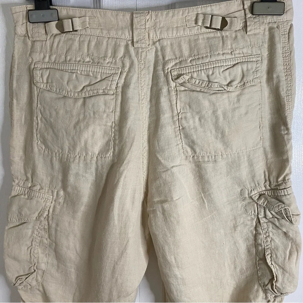 Banana Republic Sand Linen Cargo Pants Straight Leg Boho Adjustable Length size2